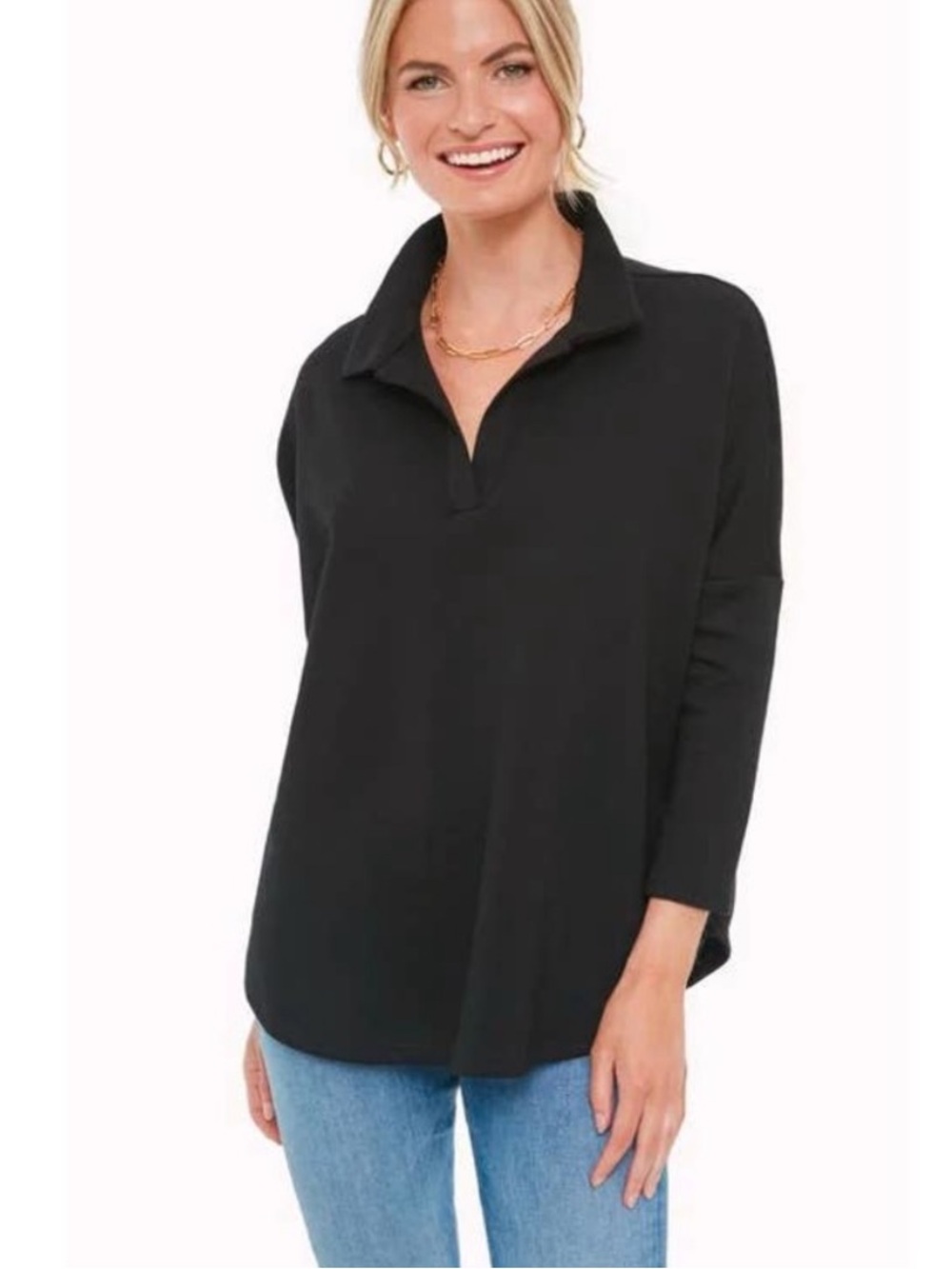 Tuckernuck Pomander Place Black Easy Polo Sweatshirt Womens XS S Collar